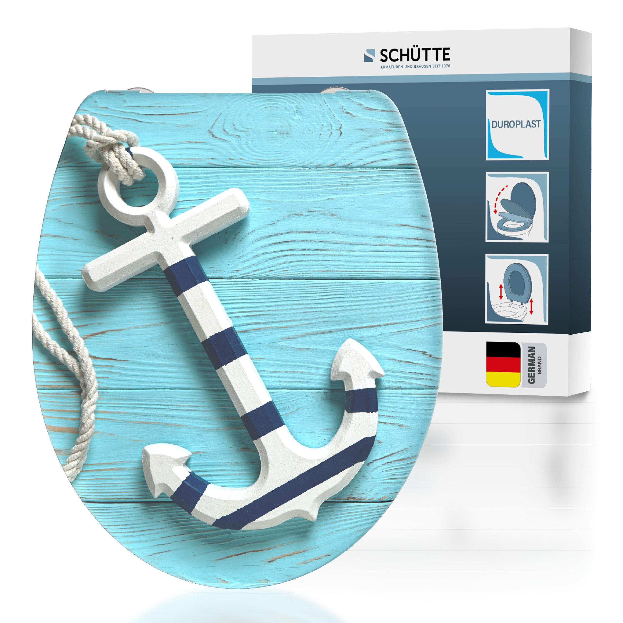 Schütte WC-Sitz ANCHOR, Toilettendeckel, Absenkautomatik, Schnellverschluss, O-Form, bis 175kg