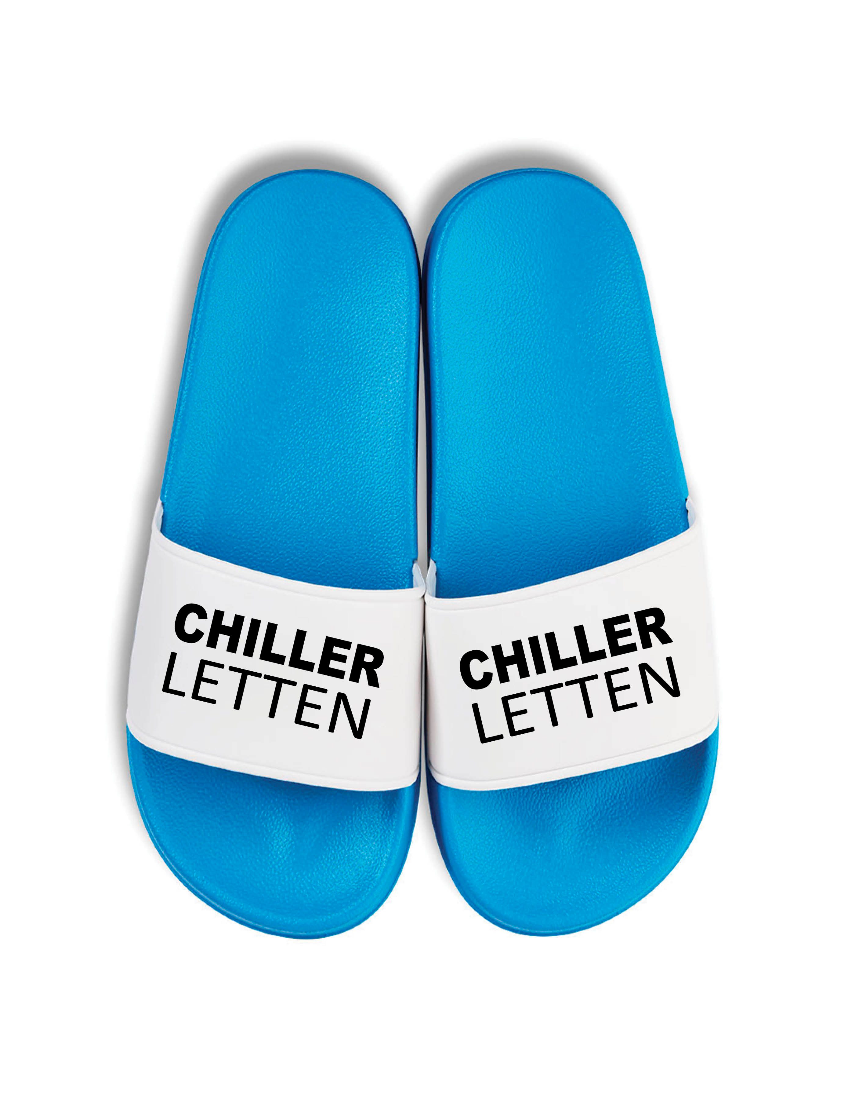 Herren Damen Badelatschen "Chiller Letten" Fun-Print lustig Geschenk Badeschuh