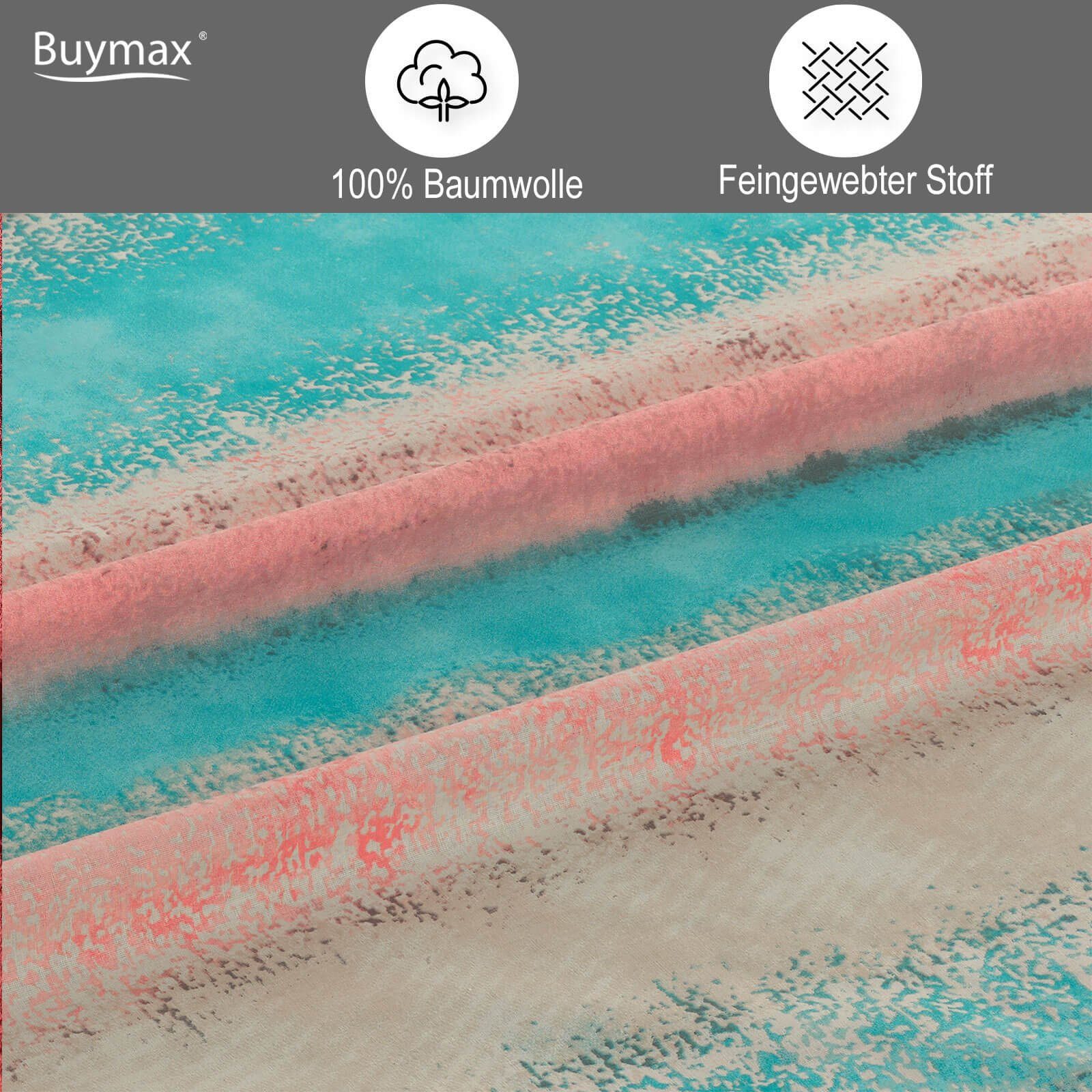 Buymax Bettwäsche Belissim, Renforcé, 100% Baumwolle, Renforce: 100% Baumwolle, 2 teilig, 135x200 cm, mit Reißverschluss, Streifen, gestreift, Rose-Türkis – Bild 3 von 5