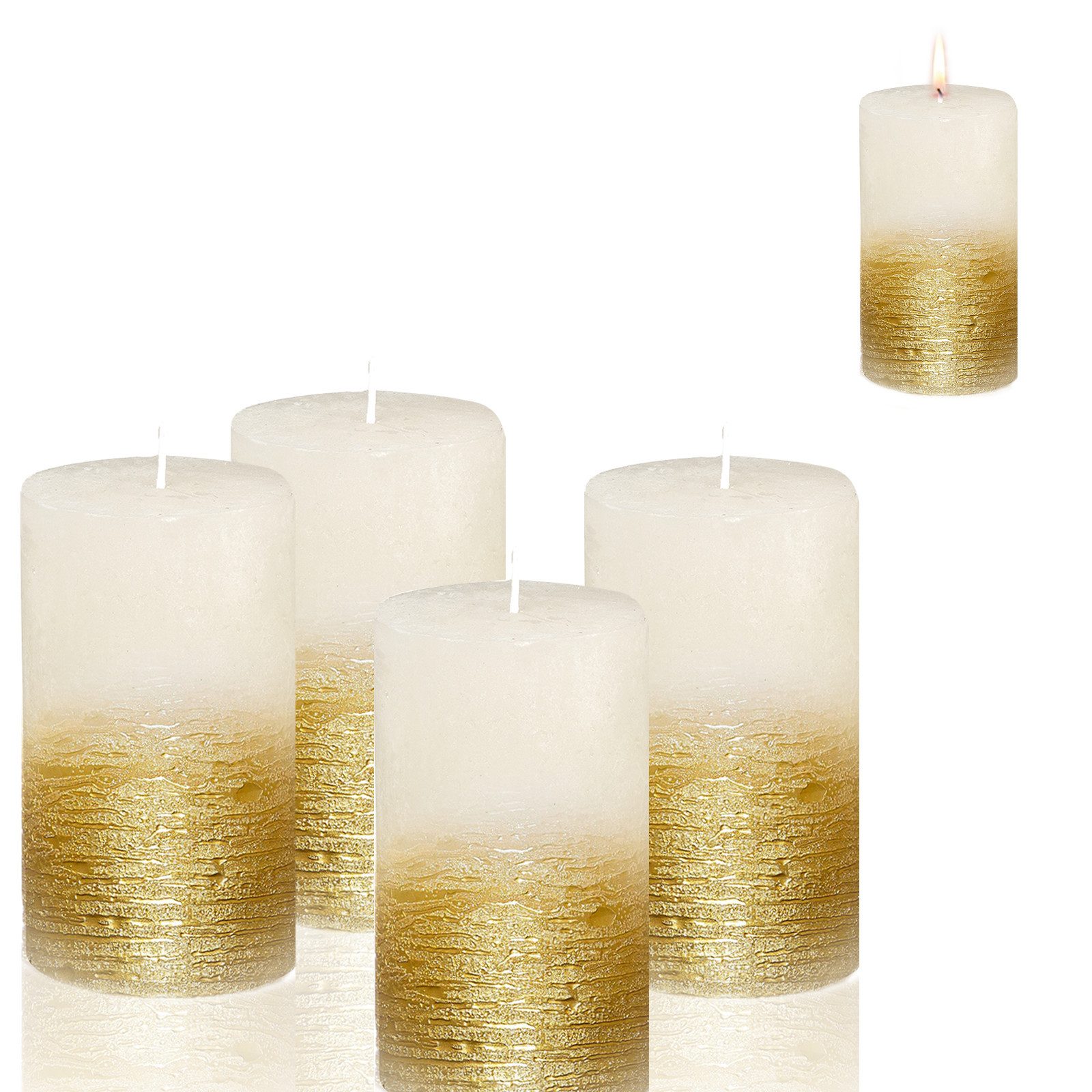 Candelo Stumpenkerze Rustik Stumpenkerzen Weiß Gold 4er Set – Kerzen 12cm 5 günstig online kaufen