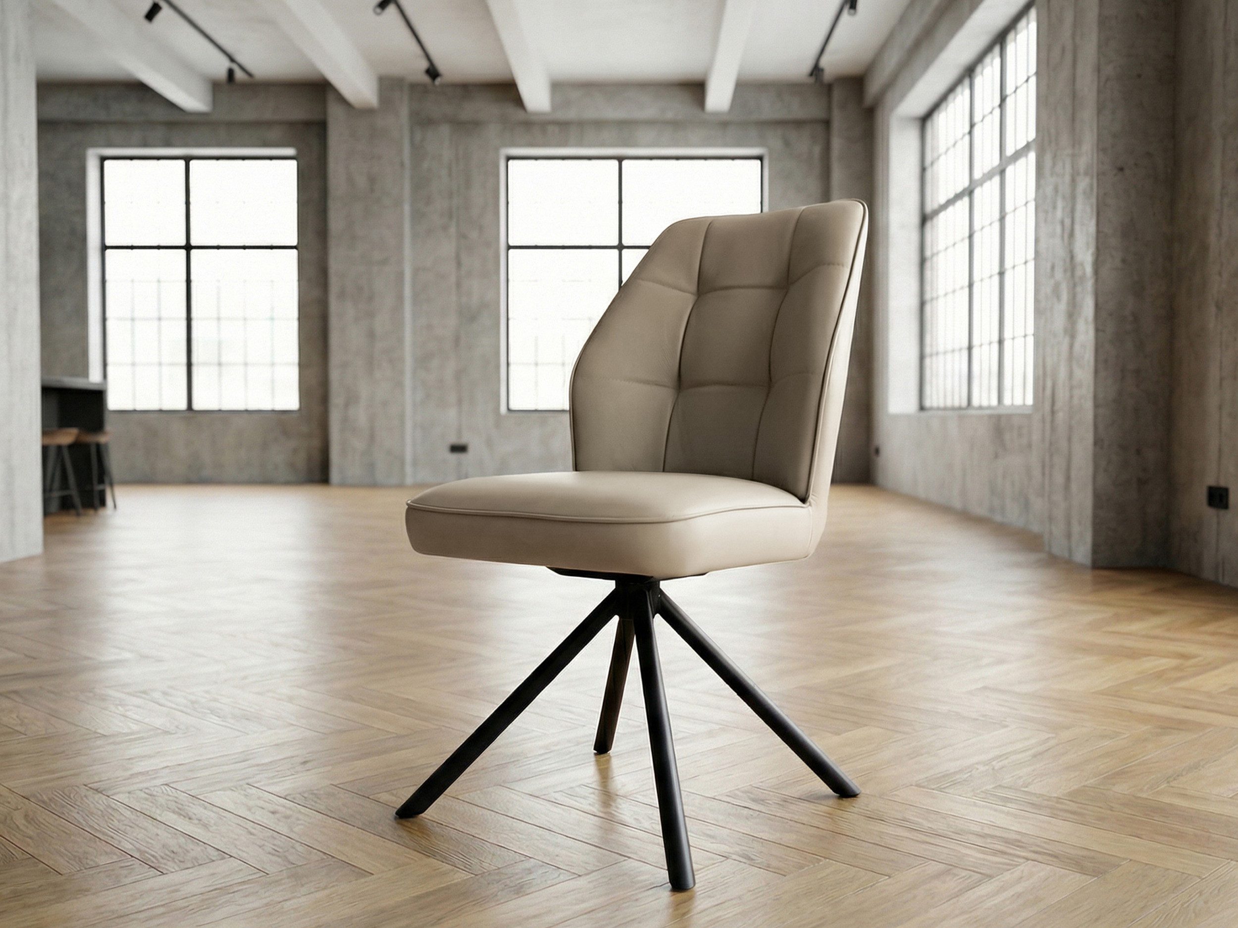 Massivart® Polsterstuhl Echtleder drehbar 360 Grad / Esszimmerstuhl »BRAGA«, mit Nivellierung · Metallgestell schwarz pulverbeschichtet