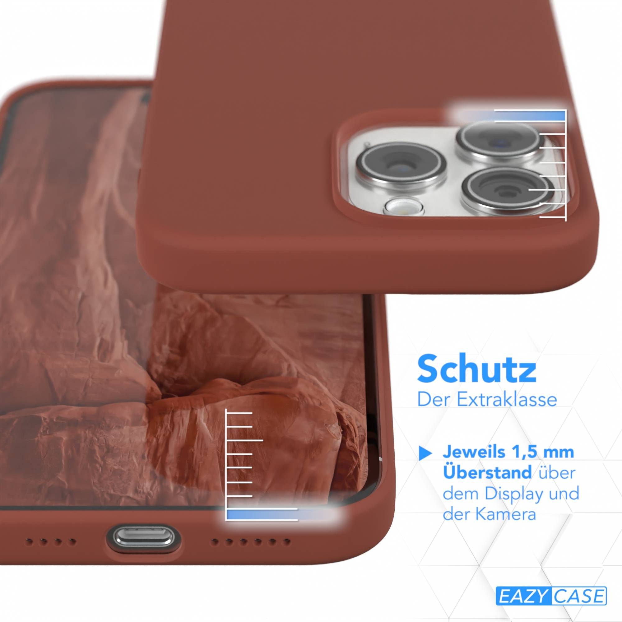 EAZY CASE Handyhülle Premium Silikon Case für Apple iPhone 15 Pro Max 6,7 Zoll, Silikonhülle Slimcover mit Displayschutz Hülle Cover Terrakotta