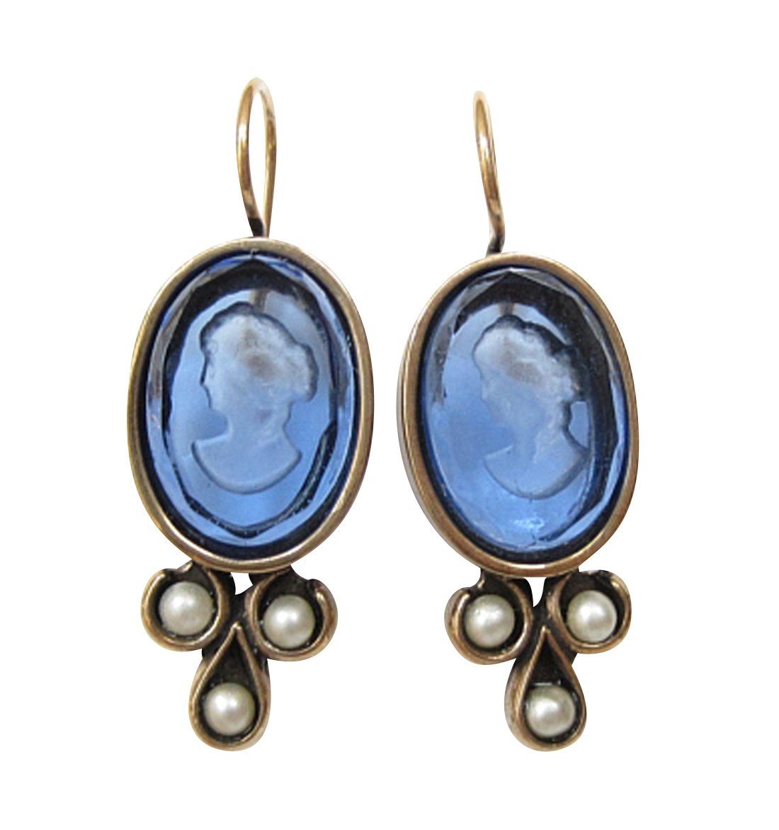 Mugello Paar Ohrhänger Elina blau klassischer Antik-Stil, Handarbeit Designer EXTASIA mit Gemmen aus böhmischem Glas