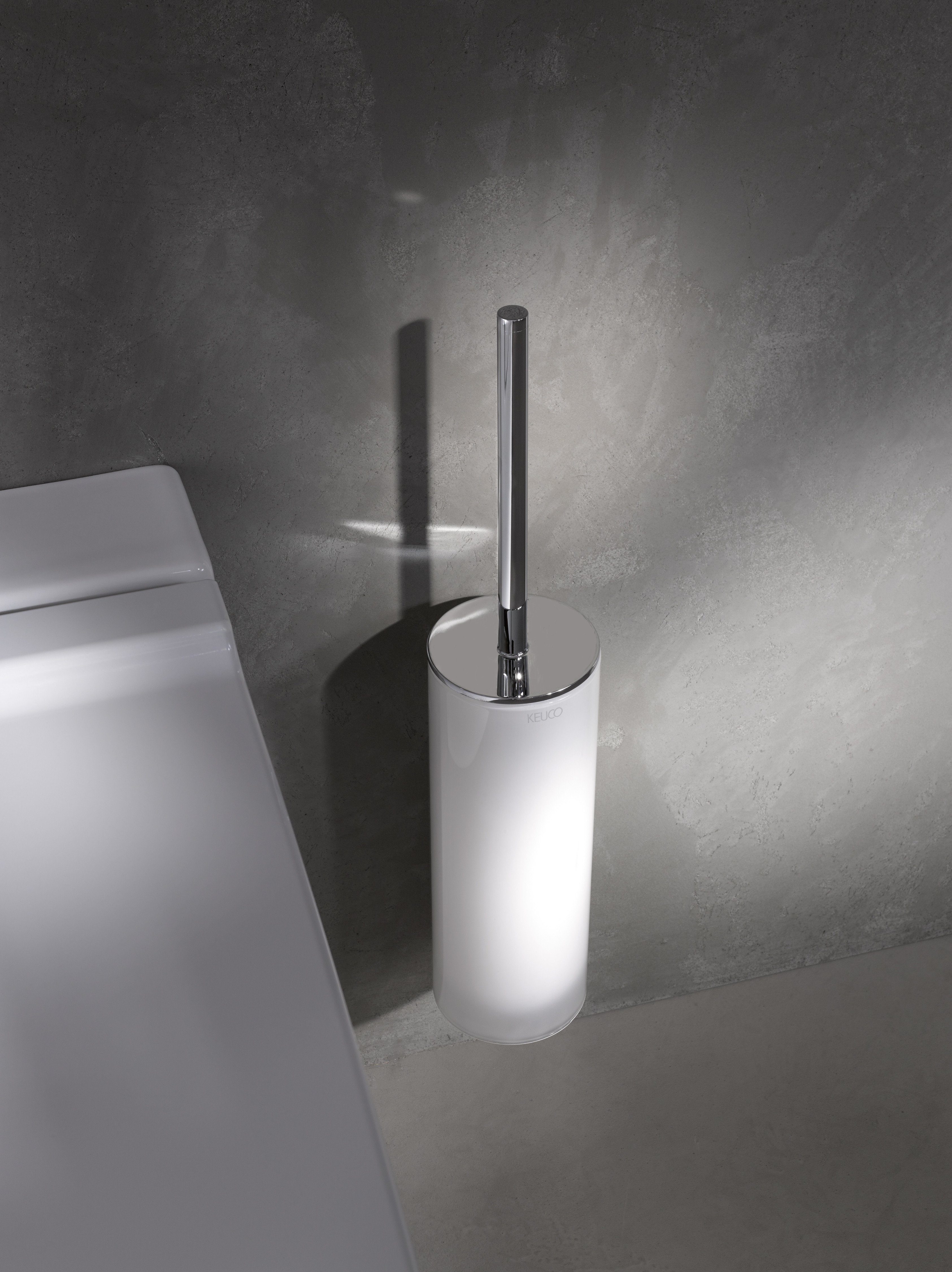 Keuco WC-Reinigungsbürste Edition 400, Toilettenbürsten-Garnitur mattiertem aus Chrom/Weiß zur Kristallglas