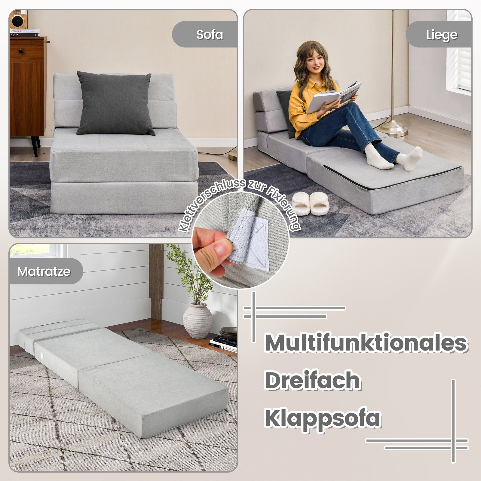 COSTWAY Schlafsofa, 3 in 1 Klappmatratze, günstig online kaufen