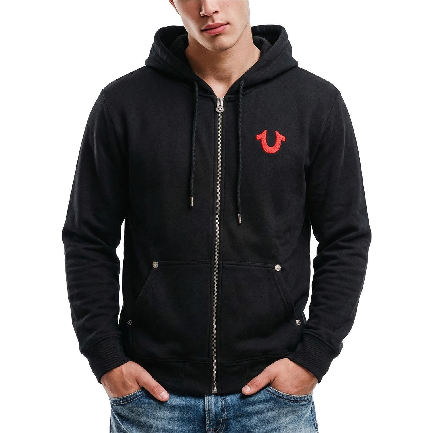 True Religion Sweatjacke Ziphoodie True Religion Number One Geteilte Kängurutasche