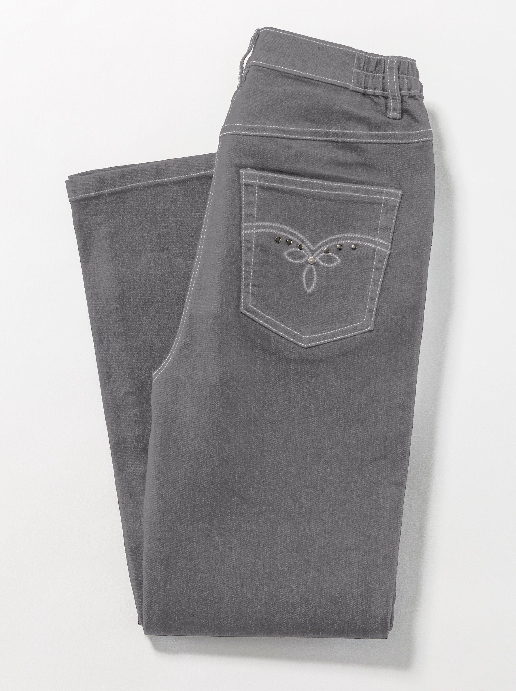 an! grey-denim Sieh Bequeme Jeans