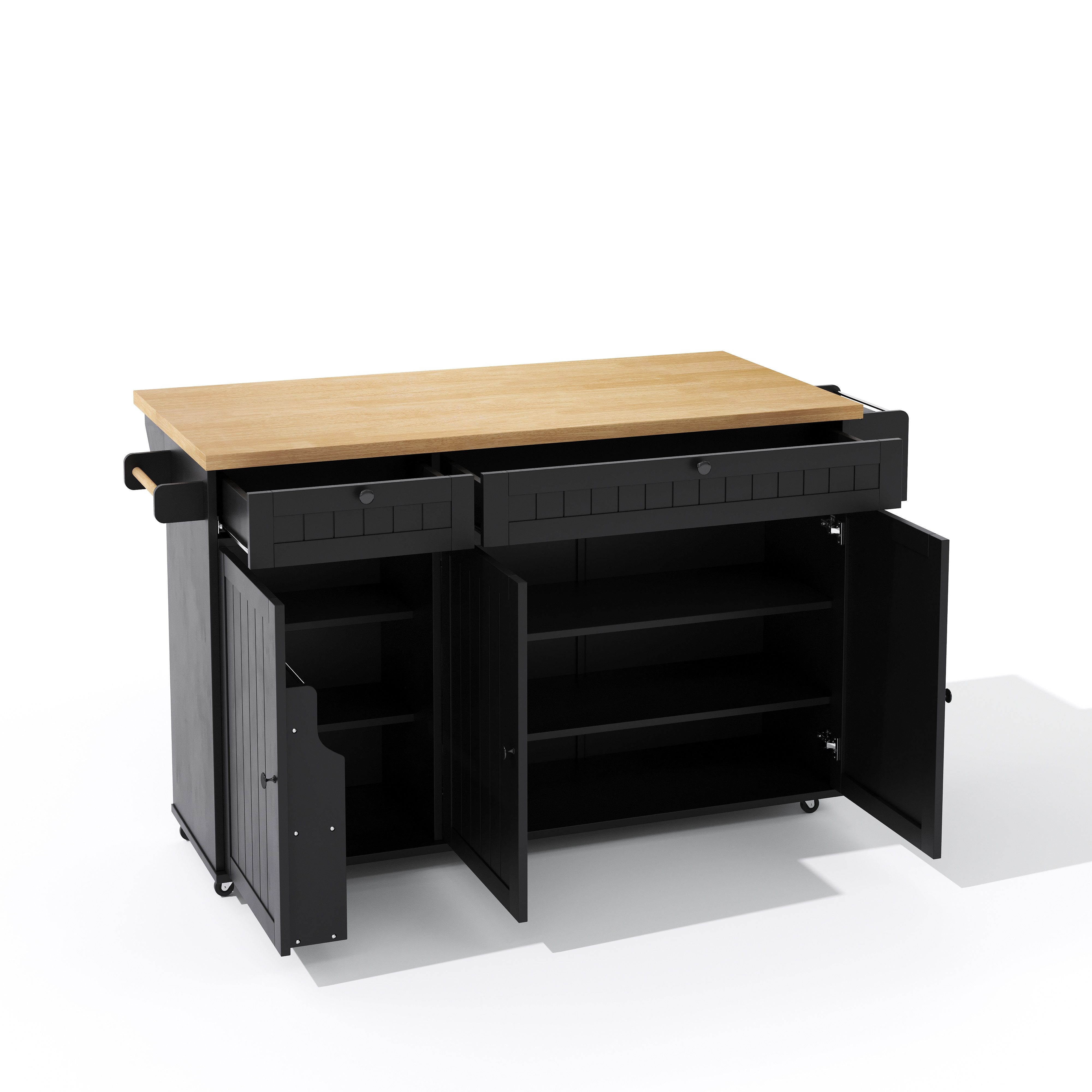 Flieks Küchenwagen Kücheninsel mit erweiterbarer Arbeitsplatte, Türregal und Rollen, (1 St), Servierwagen Küchenschrank Buffetschrank mit Schubladen Schwarz – Bild 4 von 5