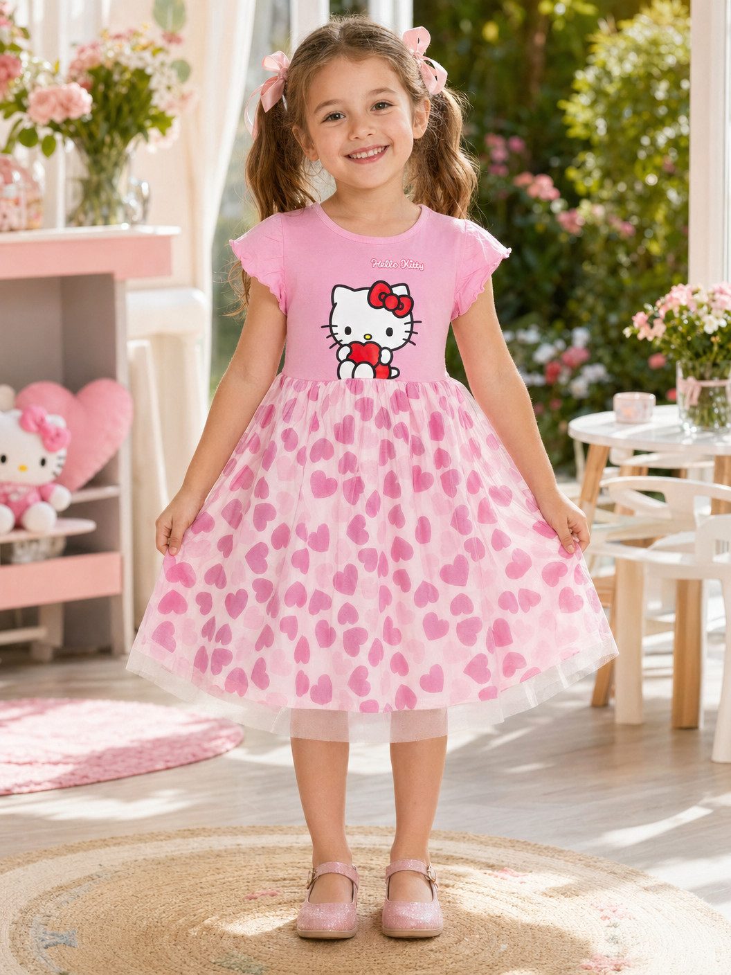 Hello Kitty Sommerkleid HELLO KITTY Kinder Mädchen Sommerkleid Kleid 100% Baumwolle, Gr. 92 bis 116