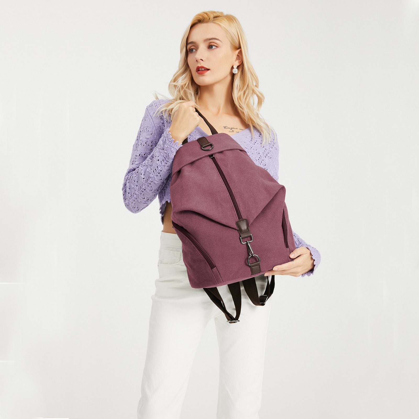 KONO Rucksack Vintage Canvas Rucksack Vintage Umhängetasche für Reise & Schule – Bild 3 von 5