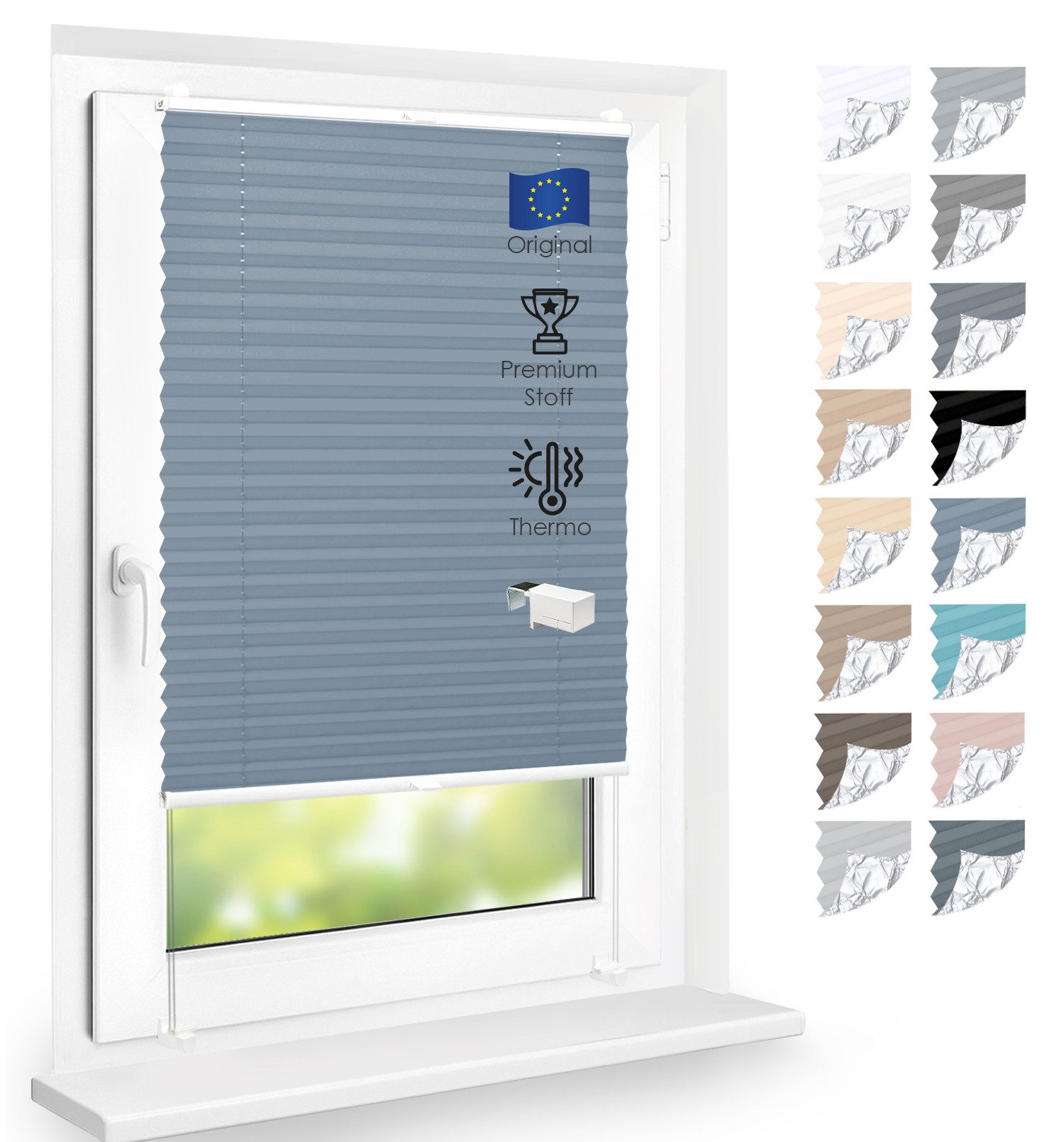 DomDeco Plissee Premium Thermo Plissee ohne Bohren, Sichtschutz, lichtdurchlässig, blickdicht, Klemmfix, Thermo-Wärmeschutz, verdunkelnd, blickdicht, Stufenlos