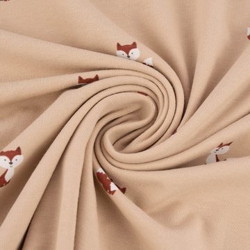 SCHÖNER LEBEN. Stoff Baumwolljersey Jersey Füchse beige weiß rotbraun 1,50m Breite, allergikergeeignet