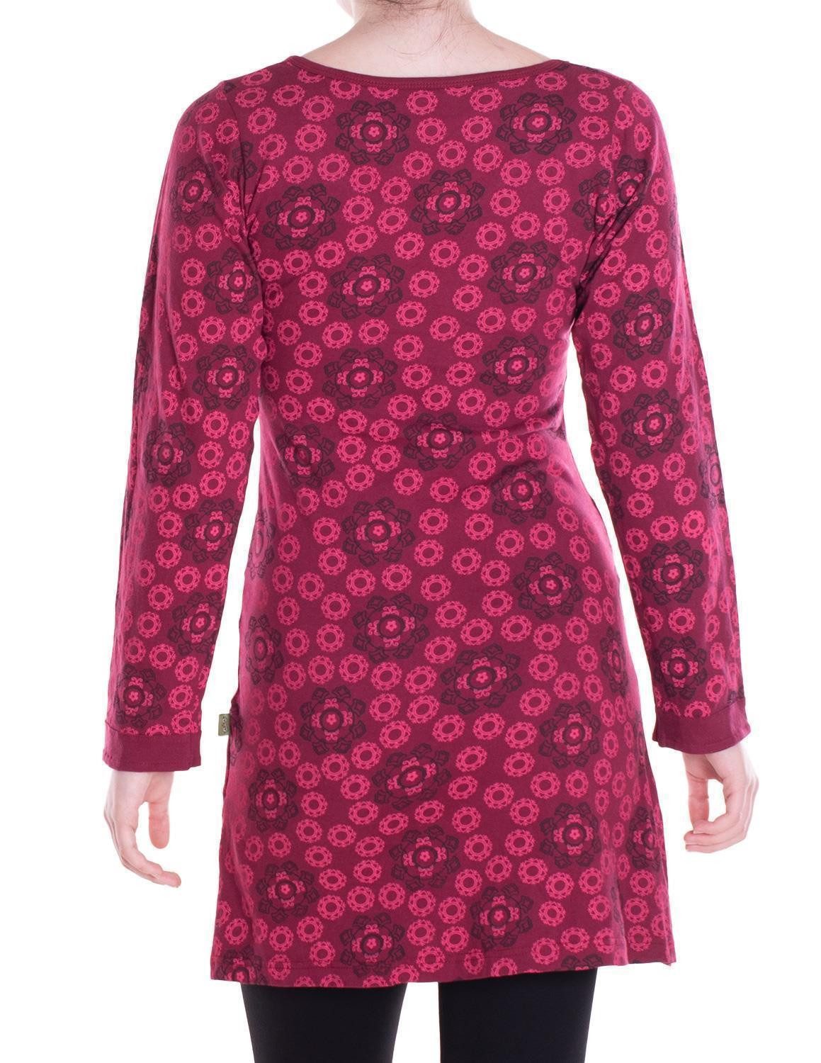 Vishes Tunikakleid Leichtes Langarmshirt-Kleid Damen Langarm Kleider retro 70er 80er Elfen, Hippie, Goa Style