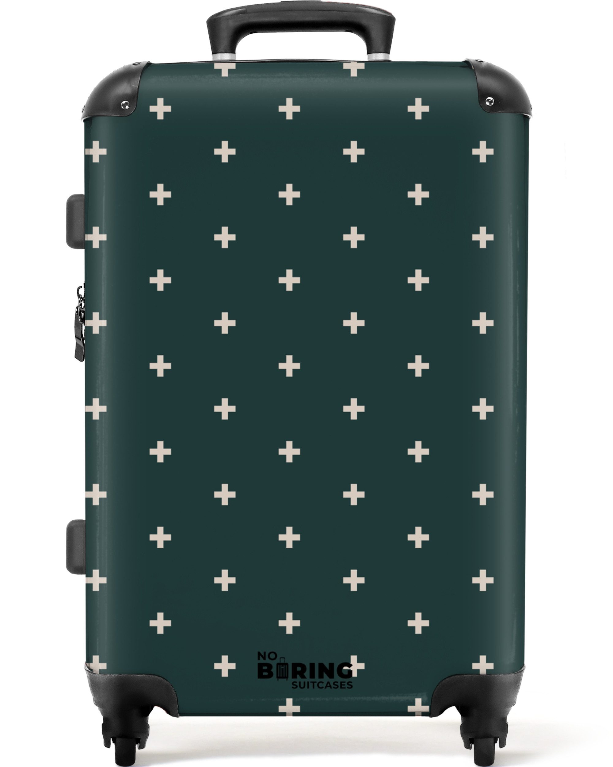 NoBoringSuitcases.com© Hartschalen-Trolley Grün mit weißen Pluszeichen günstig online kaufen