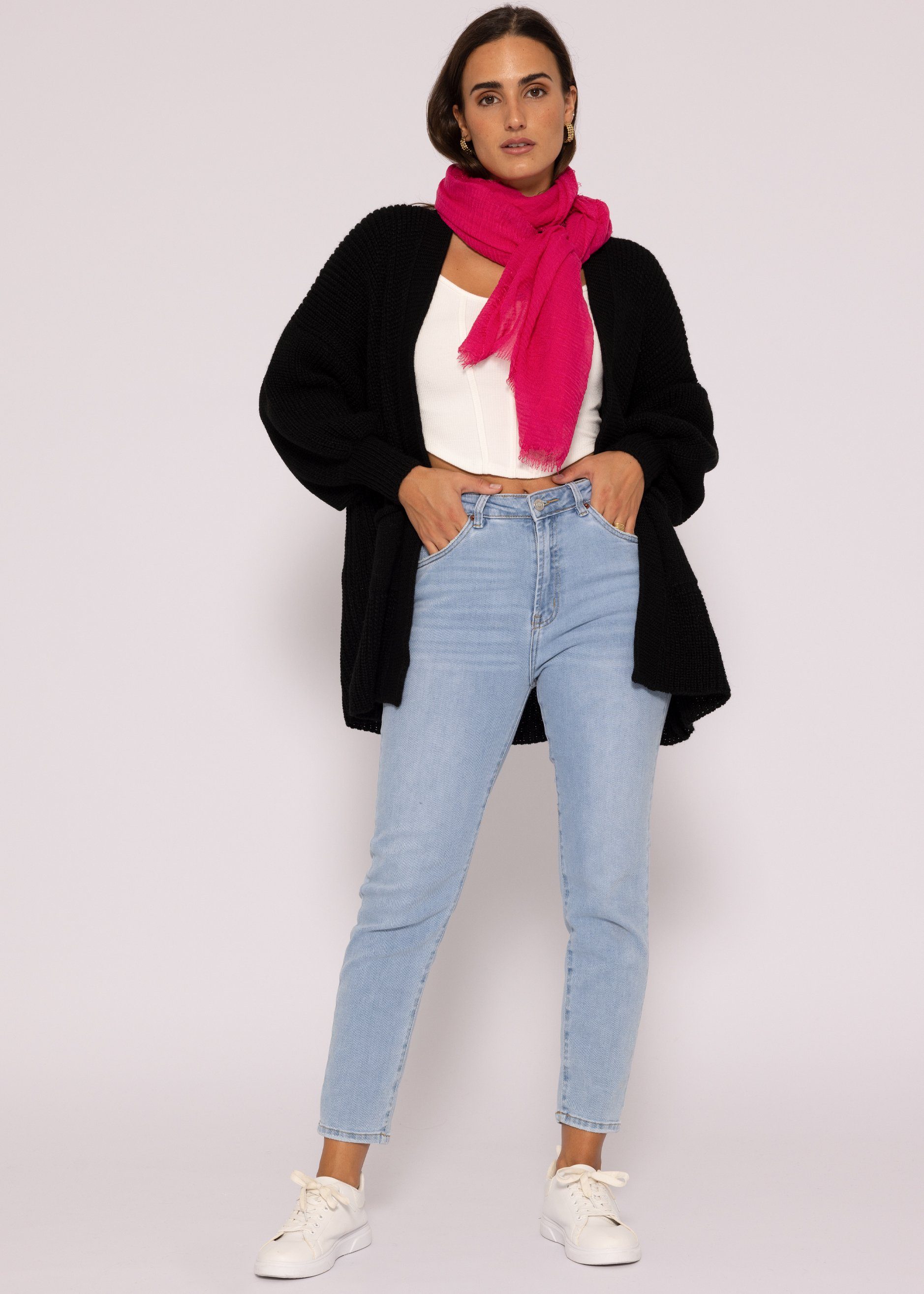 SASSYCLASSY Cardigan Oversize Strickjacke Damen aus weichem Grobstrick Lässiger Strick Cardigan mit Taschen und Ballonärmeln, Made in Italy – Bild 5 von 5