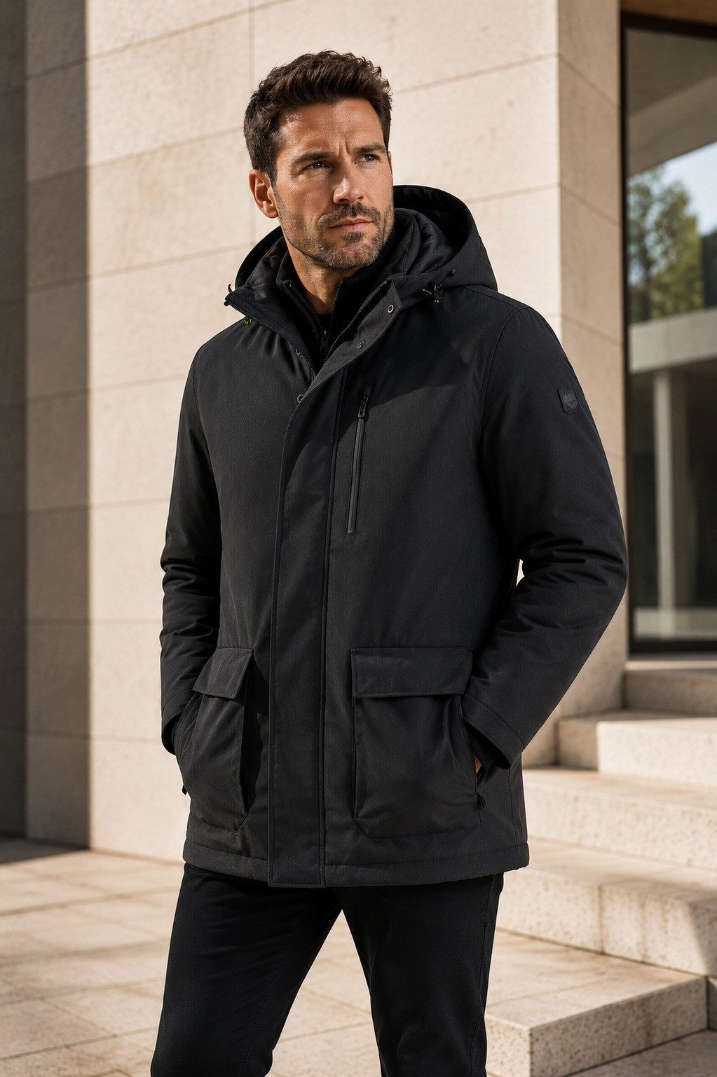 MILESTONE Parka MSKeith in Wolloptik, wasserabweisend & atmungsaktiv abnehmbarer Kapuze