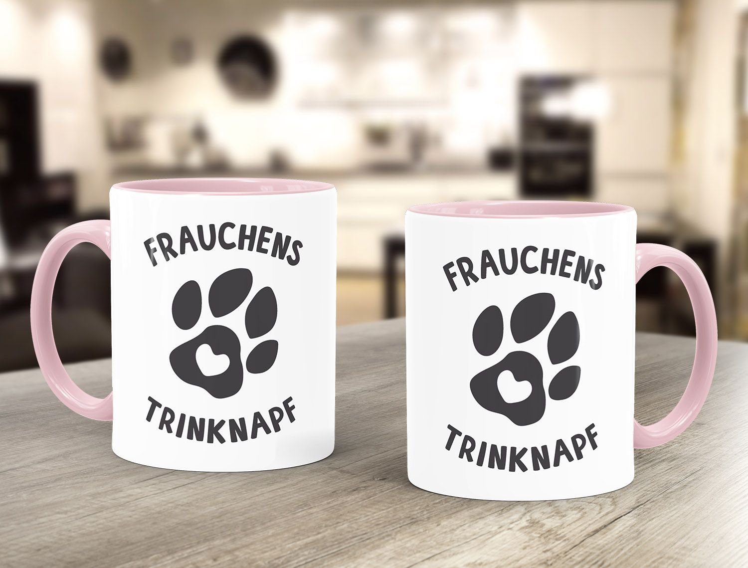 Frauchens Becher MoonWorks®, Tasse Keramik Bürotasse Spruch Trinknapf Hundeliebhaber Kaffee-Tasse Hundepfote-Motiv Tasse MoonWorks
