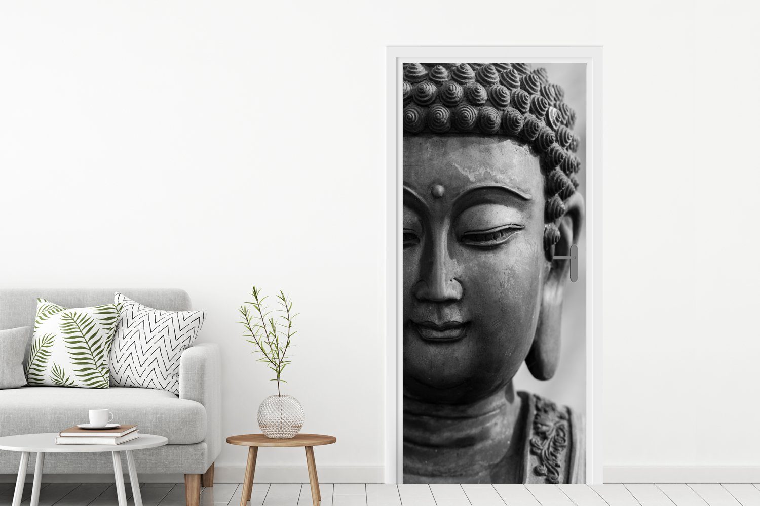 MuchoWow Türtapete für Fototapete Religion, St), Matt, Buddha-Statue - - Grau - Buddha bedruckt, cm 75x205 Türaufkleber, - Tür, Spiritualität (1