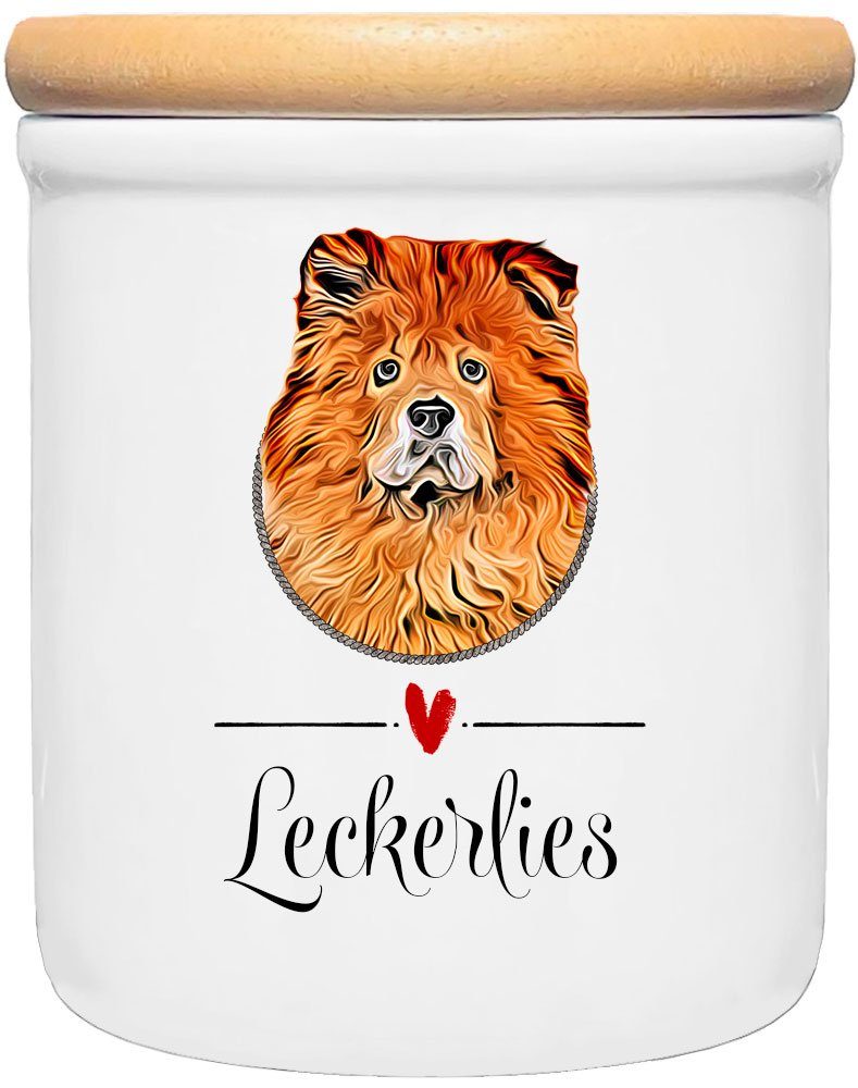 Cadouri Vorratsdose CHOW CHOW - Leckerlidose Hund - für Hundekekse, Keramik, (Leckerlidose mit Hunderasse, 2-tlg., 1x Keramikdose mit Holzdeckel), Hundekeksdose, handgefertigt in Deutschland, für Hundebesitzer, 400 ml