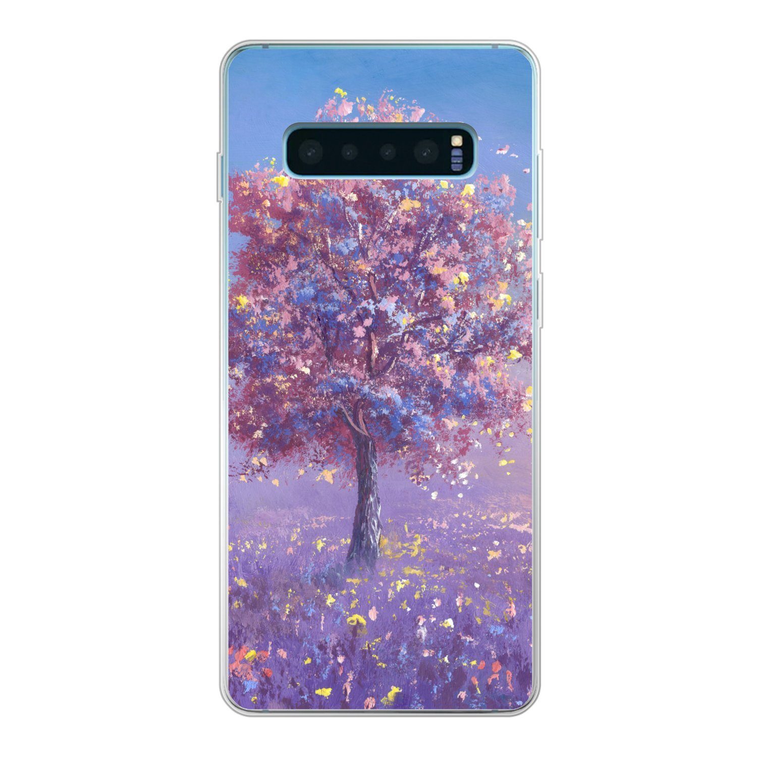 MuchoWow Handyhülle für Samsung Galaxy S10 Plus Baum - Sommer - Rosa, Phone Case, Silikon, Schutzhülle Dünn