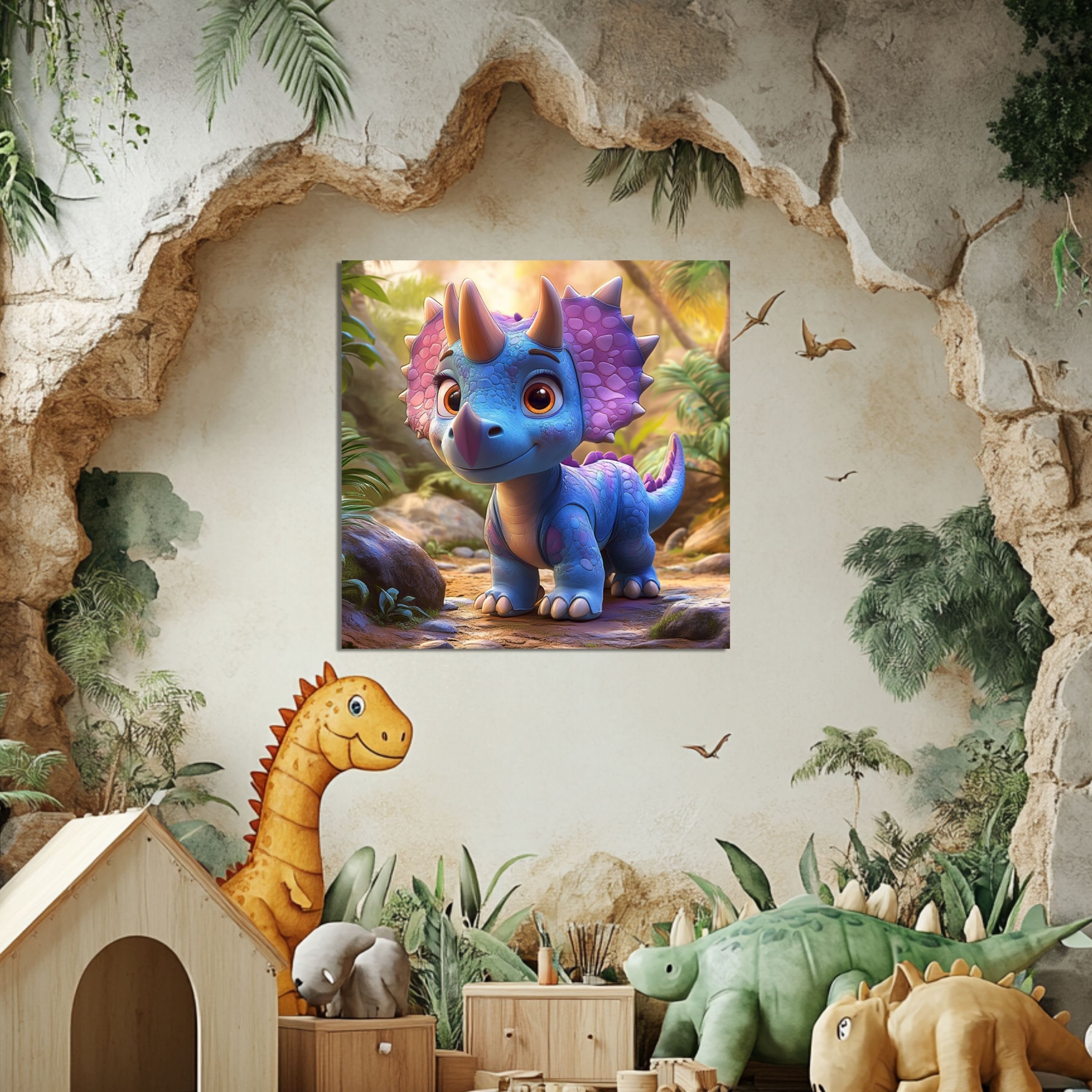 DARO Design Leinwandbild Modern Abstrakt Wandbilder XXL Wandbild Wand Deko Leinwand Bilder, (blau-lila Dino - Bild groß Wohnzimmer Schlafzimmer Küche Esszimmer Einteilig Querformat Fotodruck Leinwände Wanddeko Abstrakte Kunst Boho), 30x30cm