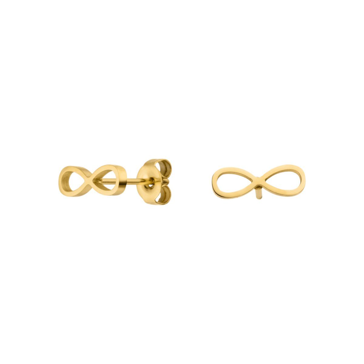 LUUK LIFESTYLE Paar Ohrstecker Infinity, wasserfest & alltagstauglich, hautverträglich, modernes Design, inklusive schöner Schmuckbox Gold