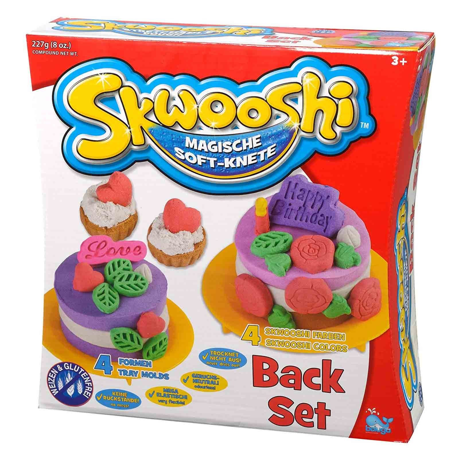Beluga Knete Skwooshi Kinder Soft Knete Set Kinderknete Modelliermasse Spielknete (Set, 3-tlg., Big Roller, Back Set, Burger Set), Softknete