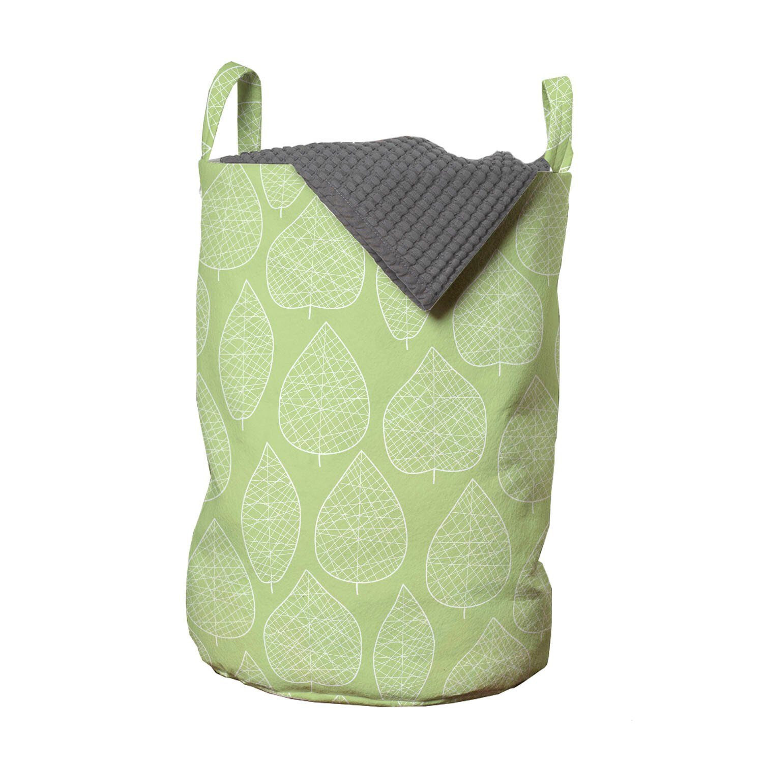 Weiß Blätter Grün und Waschsalons, Kordelzugverschluss Wäschesäckchen mit Wäschekorb für Griffen Abakuhaus