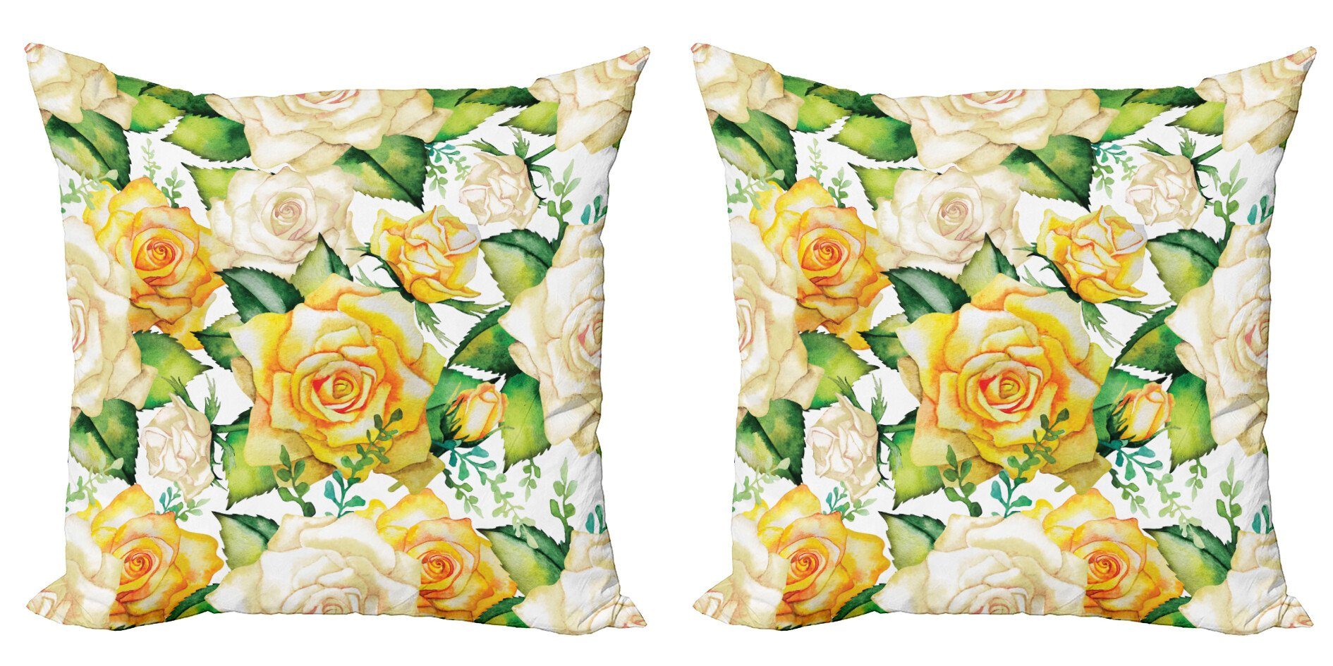 Stück), Doppelseitiger Accent (2 Rose Kissenbezüge Aquarell Modern Blumen Abakuhaus Hochzeit Digitaldruck,
