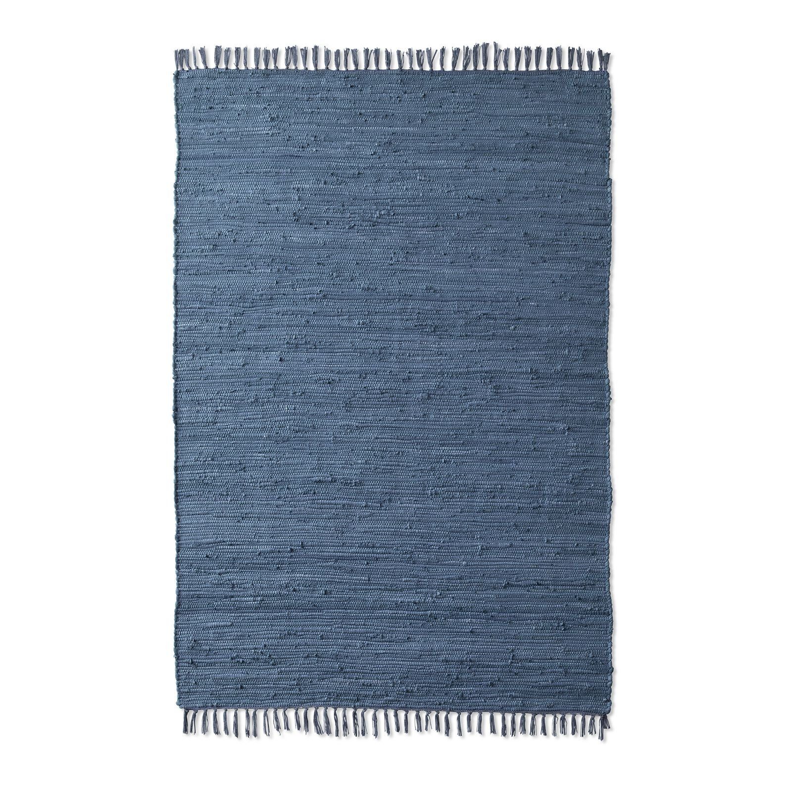TaraCarpet Teppich Flickenteppich TaraCarpet Sylt mit Fransen, rechteckig, Höhe: 5 mm, Wohnzimmer Schlafzimmer Küchenteppich blau 060x120