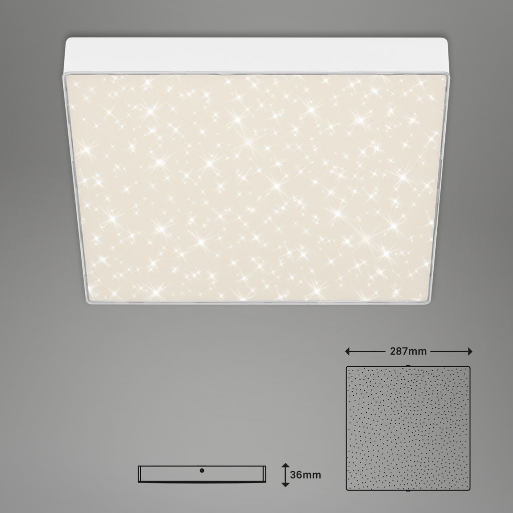 Briloner Leuchten LED Deckenleuchte 7078-416, Sternenhimmel, LED fest integriert, 2700K - Extra-Warmweiß, Deckenlampe, 28,7x28,7x3,6cm, Weiß, 21W, Wohnzimmer, Schlafzimmer