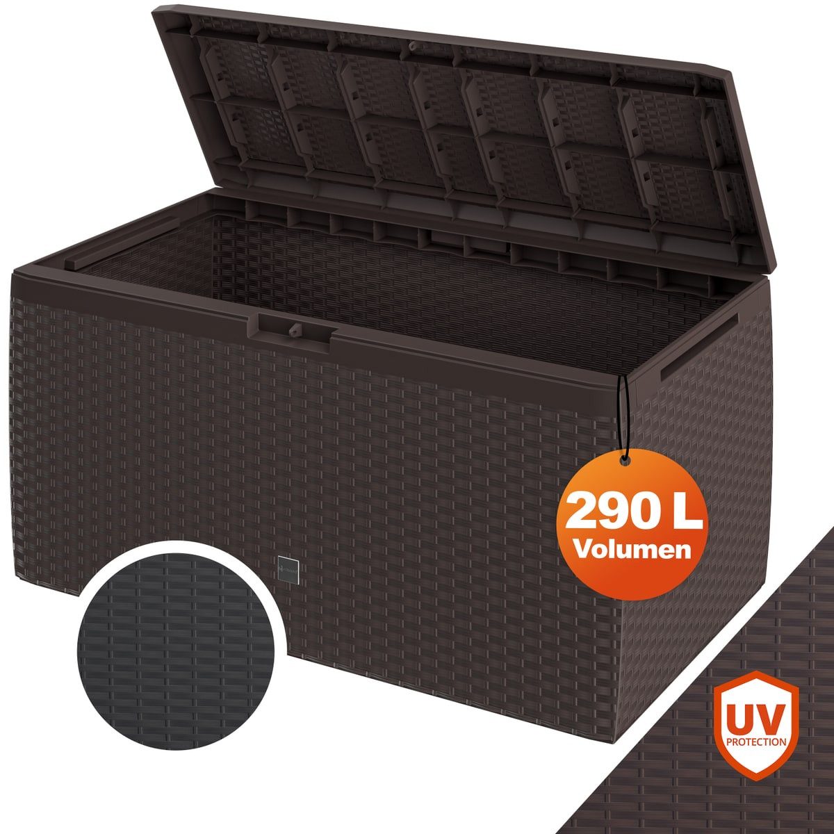 Casaria Auflagenbox Rato Plus, abschließbar Braun 290L Rollen Balkon 114x47 günstig online kaufen