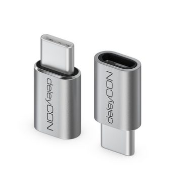 deleyCON deleyCON 2x Micro USB auf USB-C Adapter aus Alu Handy Smartphone USB-Adapter