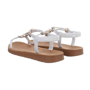 Ital-Design Damen Freizeit Riemchensandalette Flach Riemchensandalen in Silber