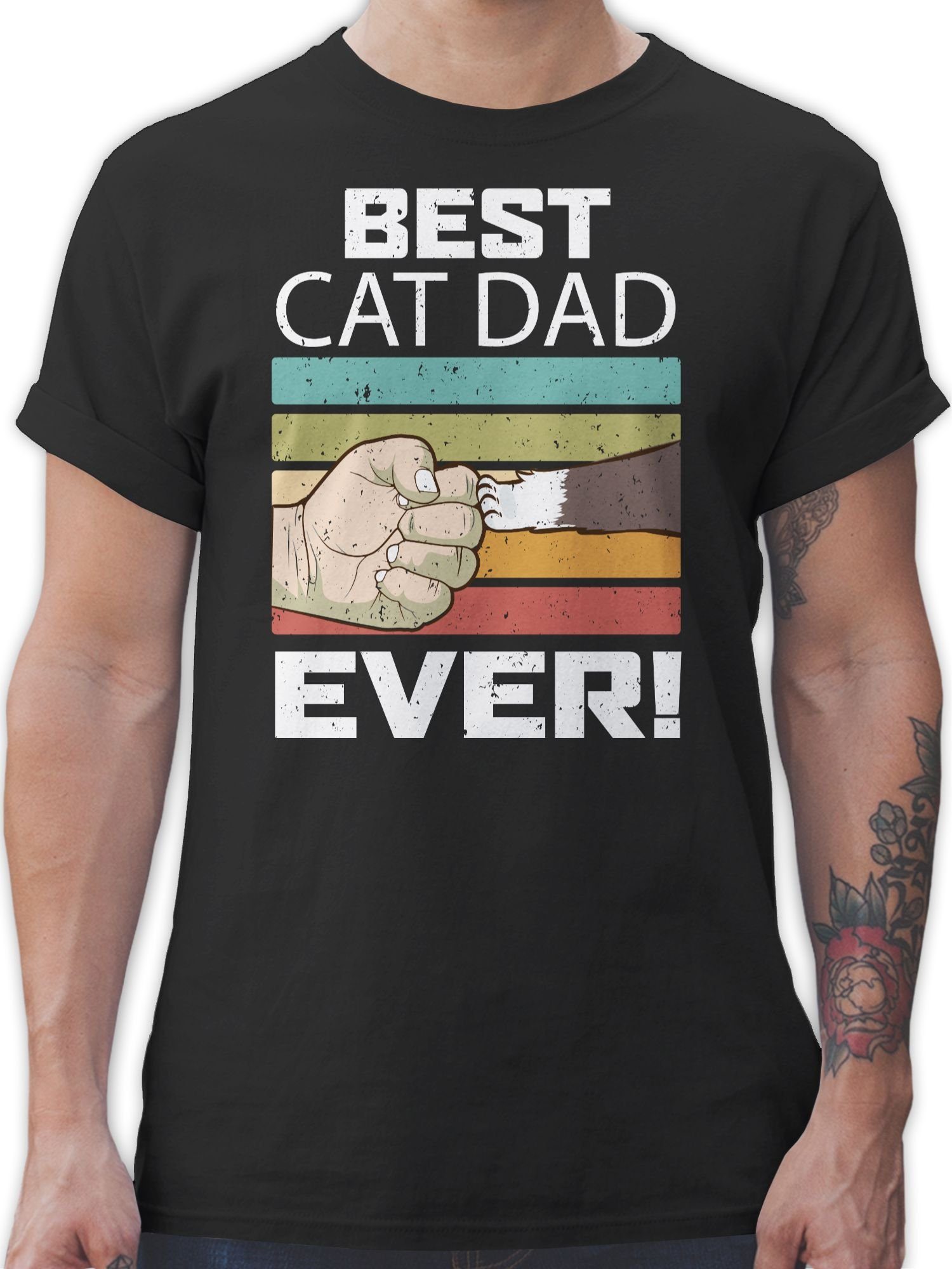 Shirtracer T-Shirt Best Cat Dad Ever Katzenliebhaber Katzenfan Geschenk Katzenbesitzer Geschenk 01 Schwarz