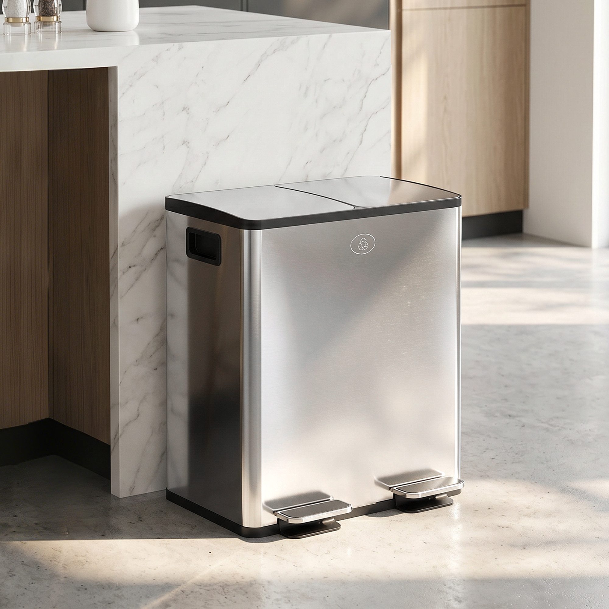 HOMCOM Mülltrennsystem Mülleimer 20L Abfalleimer aus Edelstahl mit Softclose Deckel, für Wohnung, Silber