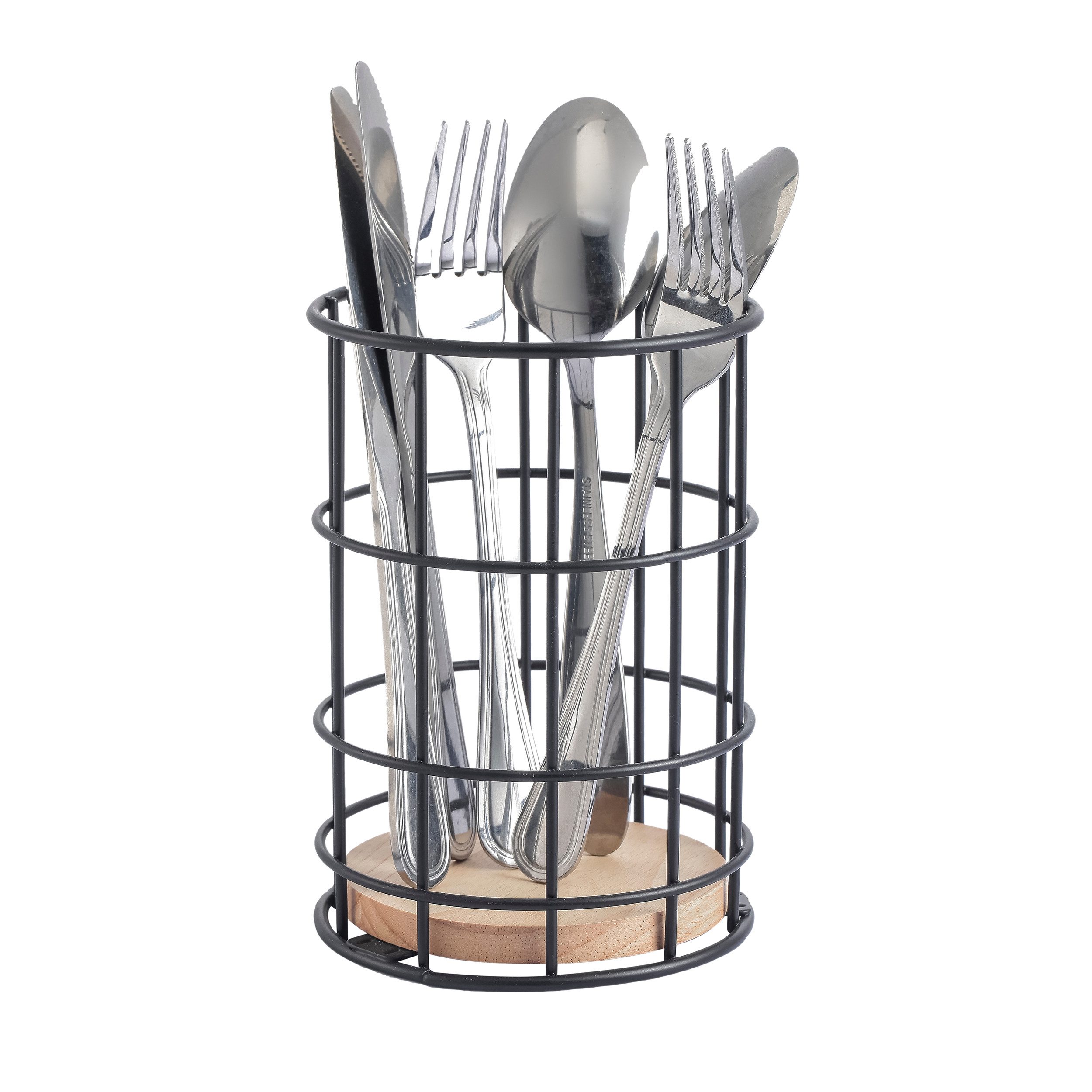 MSV Besteckhalter MSV Besteckkorb Edelstahl Besteckabtropfkorb Besteckhalter 11,5 cm, Aufbewahrung Utensilien Küche + Büro, Bistro-Look, Metall + Bambus