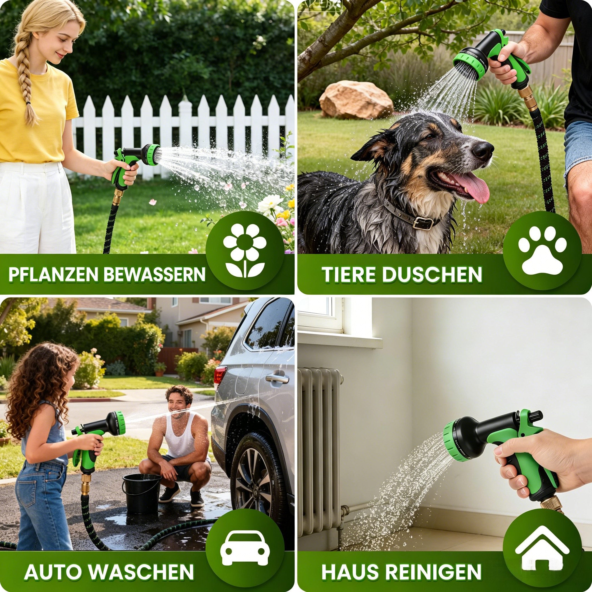 Kityhome Gartenschlauch Flexibler Gartenschlauch 30 m ausziehbar mit 10 Strahlfunktionen, automatisches Zurückziehen,dauerhaftes Sprühen ohne Drücken, ausziehba – Bild 5 von 5