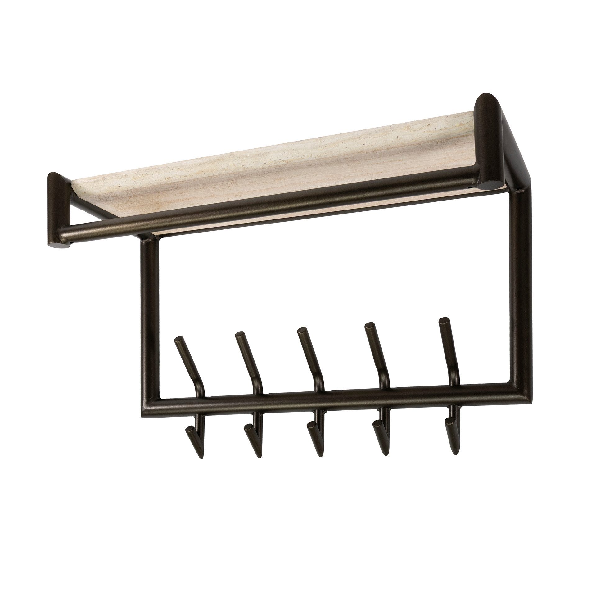 LEVEN Lifestyle Wandgarderobe Garderobe SIERRA mit Kleiderhaken und Hutablage Melamin Travertinoptik, Breite auswählbar: 65 cm oder 85 cm - Metallrahmen in Bronze Optik