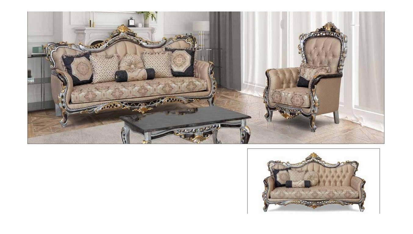JVmoebel Wohnzimmer-Set Sofagarnitur 3+1+1 Sitzer Couchtisch Set Sofas Sessel Stoff Barock