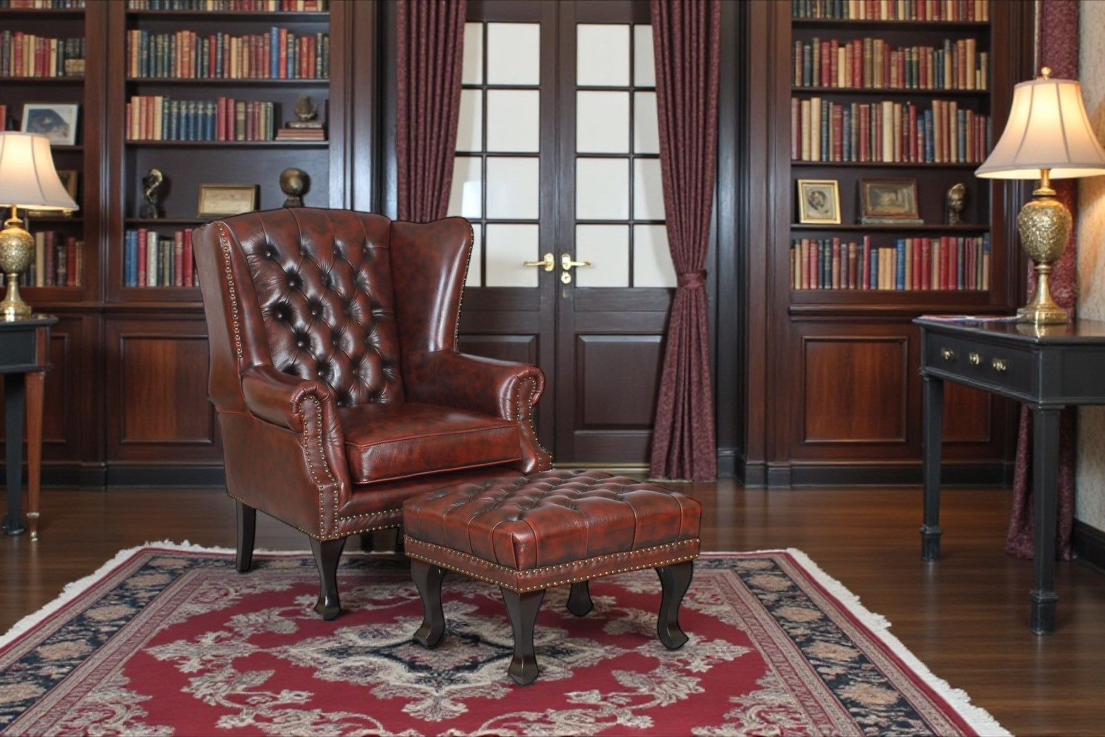 Salottini Chesterfield-Sessel Luxus Chesterfield Ohrensessel Dunhill Ledersessel rot VOLLLEDER (2-St), Vollleder