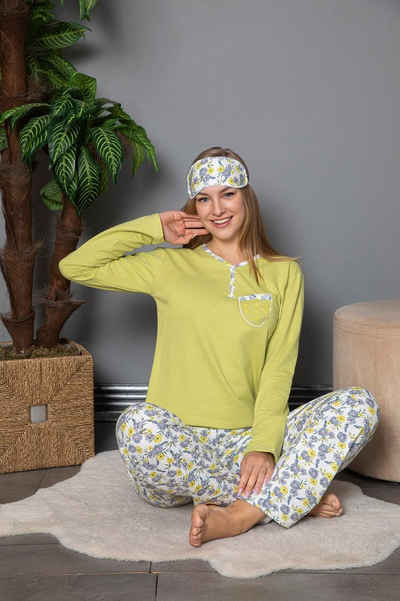 Selef Creation Pyjama Damen Pyjama Schlafanzug mit Schlafmaske 3Tlg
