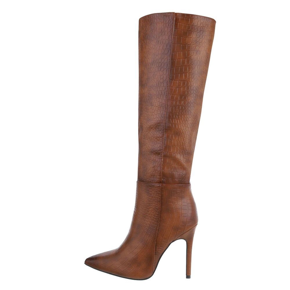 Ital-Design Damen Elegant High-Heel-Stiefel Pfennig-/Stilettoabsatz High-Heel Camel Stiefel in