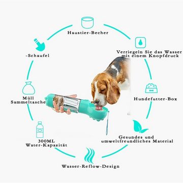 Welikera Hunde-Futterautomat Haustiertrinkbecher, 500ml Multifunktional mit Abfallsammelbeutel