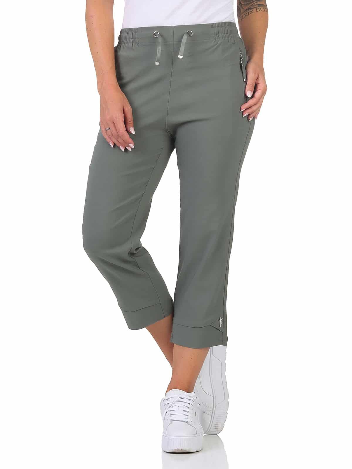 Alica Collection 7/8-Hose Sommerhose Damen Kurzgröße Caprihose Stretch Chinohose Kurzgröße, elastischer Gummibund mit Kordelzug