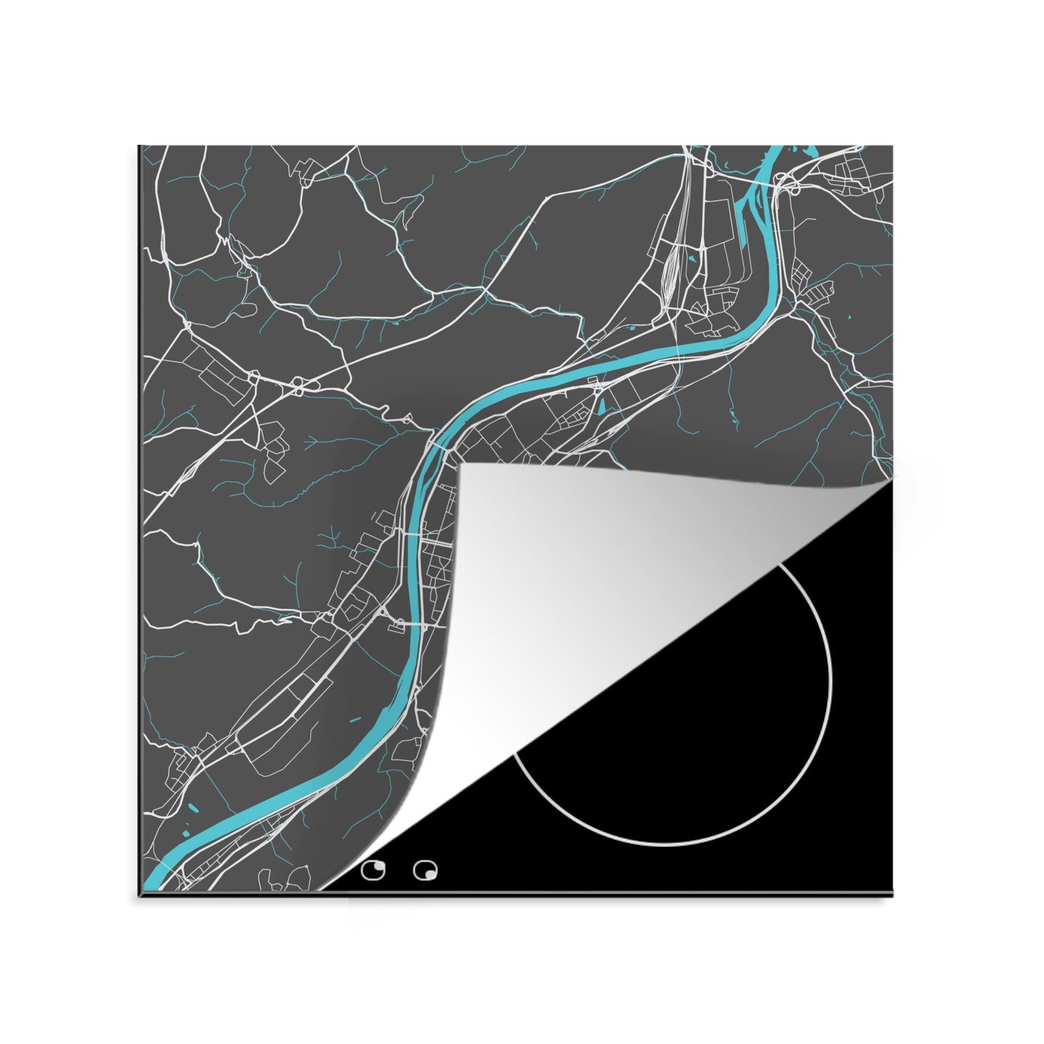 MuchoWow Herdblende-/Abdeckplatte Stadtplan - Deutschland - Blau - Trier - Karte, Vinyl, (1 tlg), 78x78 cm, Ceranfeldabdeckung, Arbeitsplatte für küche