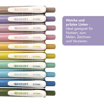 WESTCOTT Gelschreiber Gelstifte Set 10 Stück Frühlingsfarben, Gelschreiber Stifte, (Vorteilspack, 10-tlg), 0,7mm Strichstärke für weiche, präzise Striche