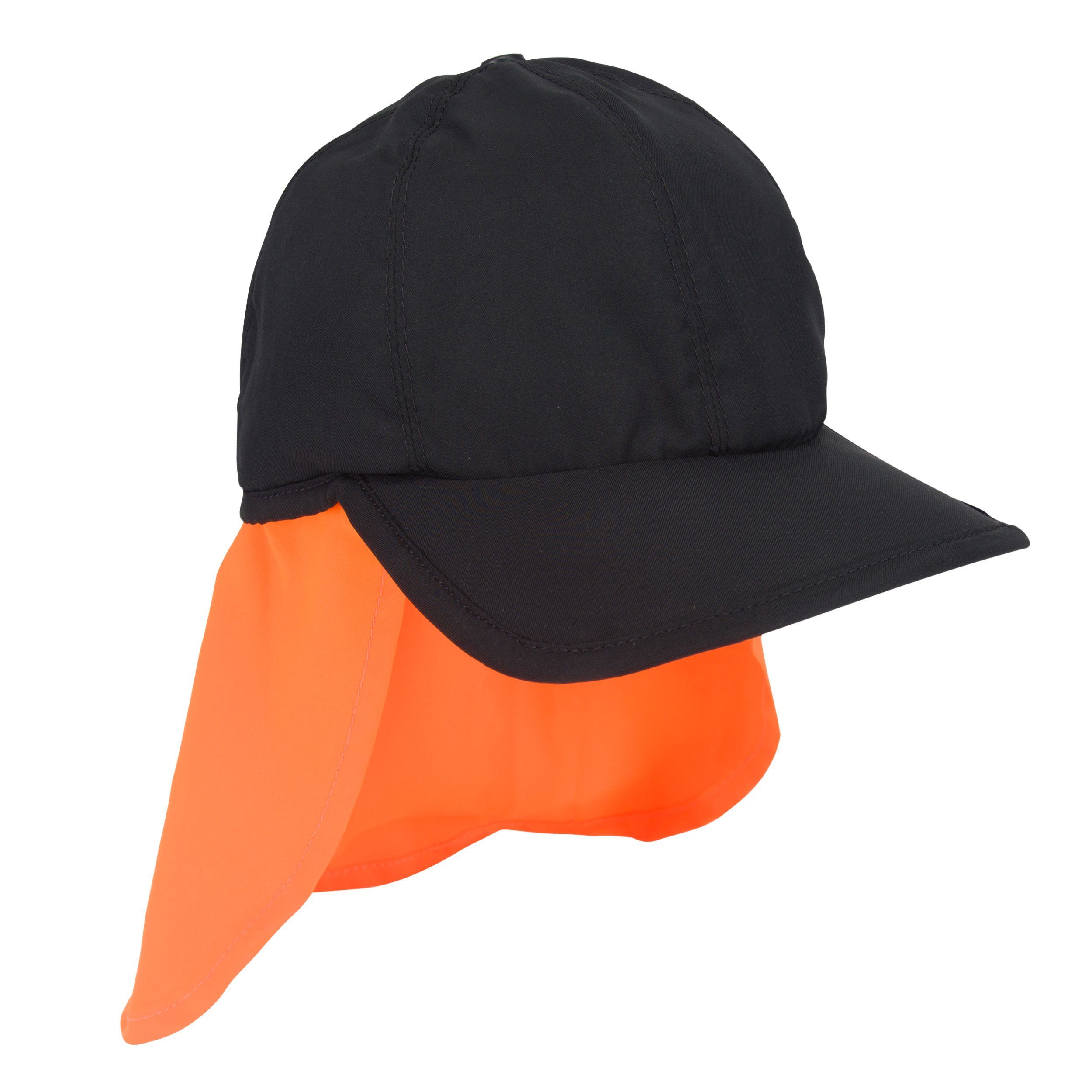 E.COOLINE Baseball Cap -kühlendes Cap mit Nackenschutz - Kühlung durch Aktivierung mit Wasser Klimaanlage zum Anziehen Schwarz /Orange