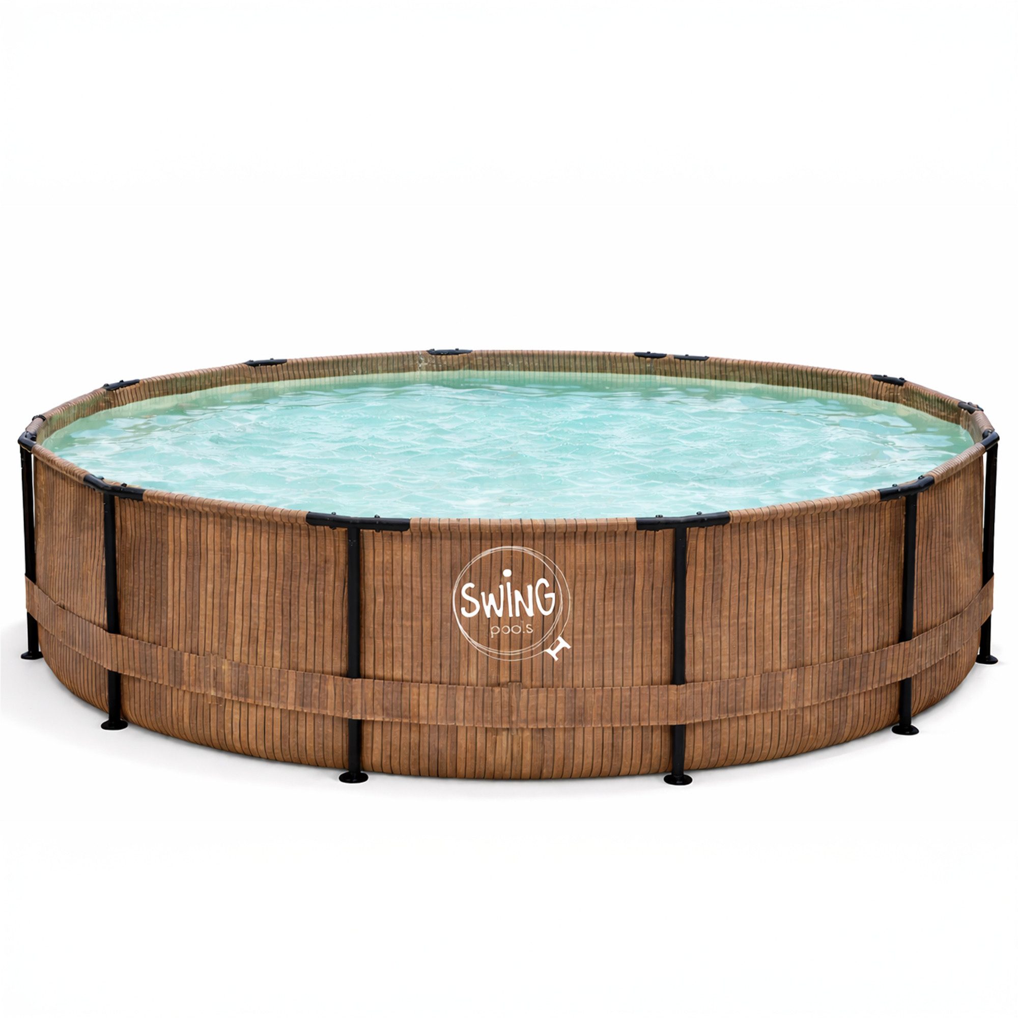 HAF Framepool Frame Pool Aufstellpool Schwimmbecken Braun Holzoptik rund 305 x 76 cm (Vollständiges Komplett Set mit Rahmen und Folie, Einfacher, schneller & unkomplizierter Aufbau), Lieferumfang OHNE Filter oder Pumpe