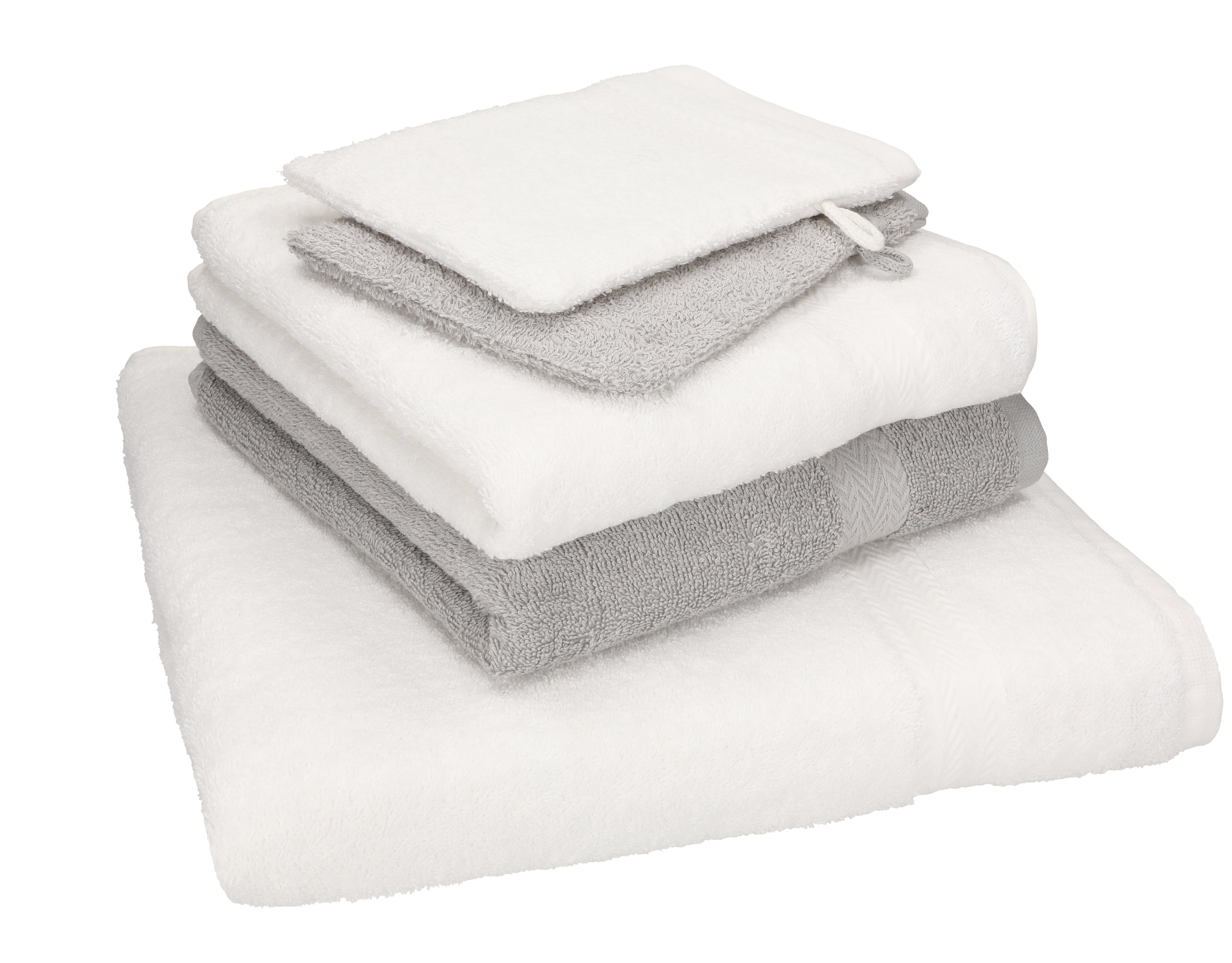 Waschhandschuhe, Handtuch 100% Duschtuch weiß-silbergrau Handtuch TLG. 2 Betz 100% Baumwolle Baumwolle Single Pack 2 Handtücher Set Set 1 5